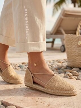 Eileen Fisher Espadrille Flat Natural Tan Straw Slip On NWOT 8